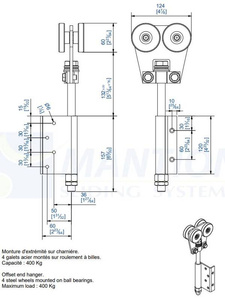 Wózek 4-kołowy z zawiasem MANTION 9562E, ocynk