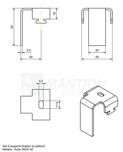 Zestaw uchwytów sufitowych do maskownicy MANTION 11295, stal nierdzewna AISI 304