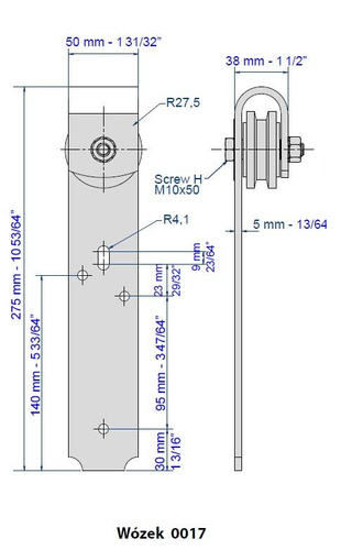 Wózek 2-kołowy MANTION 0017, koła nylonowe