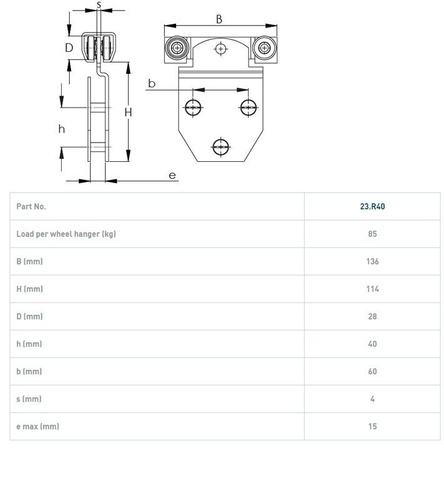 Wózek 4-kołowy NIKO 23.R40, ocynk