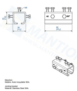 Łącznik szyny MANTION 9011MXA2, stal nierdzewna AISI 304