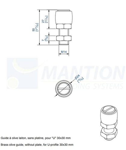 Mosiężna rolka prowadząca MANTION 1089, Ø24 mm