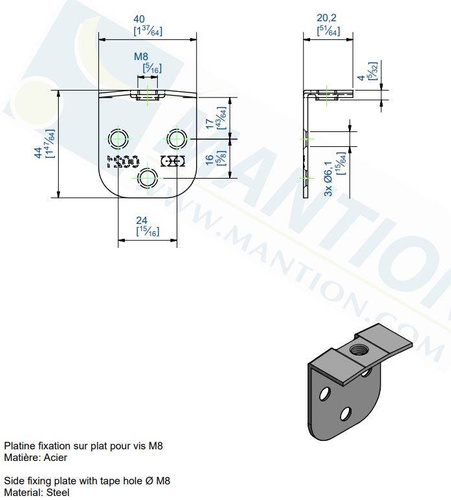 Boczna płytka montażowa do skrzydeł drewnianych MANTION 0021, ocynk