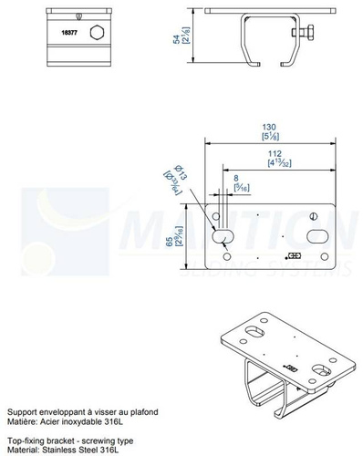 Uchwyt sufitowy MANTION 9048HXA4, stal kwasoodporna AISI 316