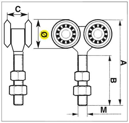Wózek 4-kołowy IBFM do szyny nośnej 57x67 mm, typ 331G