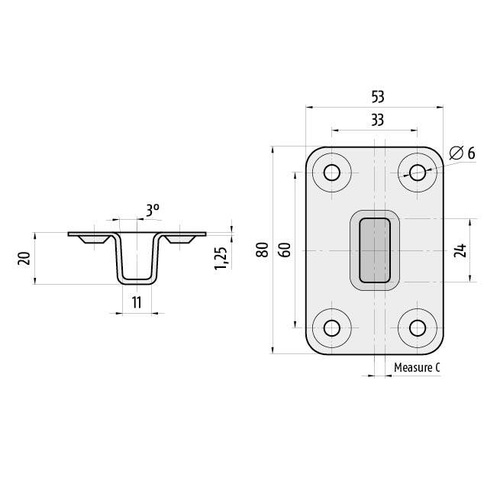 Dolne, szerokie gniazdo do zasuwy drzwiowej PLANET BM Ø10 mm (900276-0)