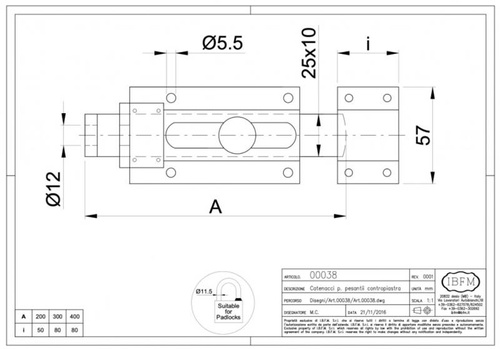 Zasuwa kłódkowa IBFM typ 038, długość 300 mm