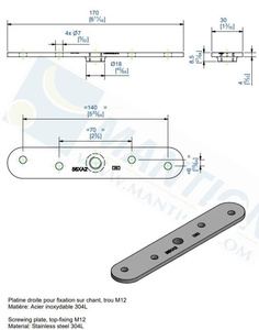 Płytka montażowa do skrzydeł drewnianych MANTION 0056XA2, stal nierdzewna AISI 304