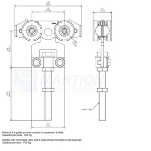 Wózek 4-kołowy z przedłużonym trzpieniem MANTION 9255SL, ocynk